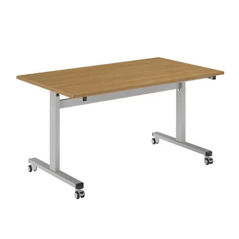 Pro Flip Rectangular Table - W1400 x D800 x H725mm - Silver Legs - Oak